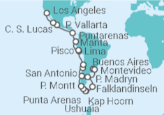 Reiseroute der Kreuzfahrt  Andes & Cape Horn Grand Adventure - Princess Cruises