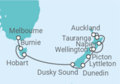 Reiseroute der Kreuzfahrt  Von Auckland (Neuseeland) nach Melbourne (Australien) - NCL Norwegian Cruise Line