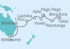 Reiseroute der Kreuzfahrt  Französisch-polynesien, Amerikanisch-Samoa, Samoa, Fidschi Inseln, Nauru, Australien - NCL Norwegian Cruise Line