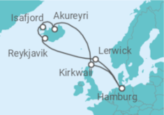 Reiseroute der Kreuzfahrt  Vereinigtes Königreich, Island - MSC Cruises