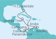 Reiseroute der Kreuzfahrt  Kolumbien, Panama, Aruba, Kaimaninseln - Celebrity Cruises