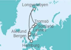 Reiseroute der Kreuzfahrt  Norwegen - AIDA