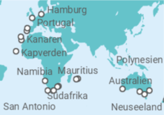 Reiseroute der Kreuzfahrt  Von San Antonio nach Hamburg - AIDA