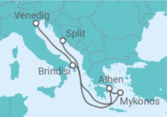 Reiseroute der Kreuzfahrt  Italien, Griechenland - MSC Cruises