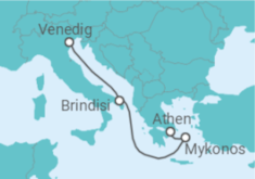 Reiseroute der Kreuzfahrt  Italien, Griechenland - MSC Cruises