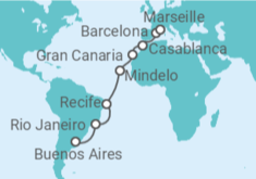 Reiseroute der Kreuzfahrt  Brasilien, Kapverden, Spanien, Marokko - Costa Kreuzfahrten