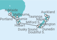 Reiseroute der Kreuzfahrt  Von Melbourne (Australien) nach Auckland (Neuseeland) - NCL Norwegian Cruise Line