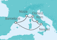 Reiseroute der Kreuzfahrt  Italien, Frankreich - Disney Cruise Line