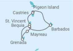 Reiseroute der Kreuzfahrt  St. Lucia, St. Vincent und Grenadinen - WindStar Cruises