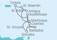 Reiseroute der Kreuzfahrt  15 Tage Ostkaribik mit Flug - MSC Cruises