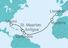 Reiseroute der Kreuzfahrt  Sint Maarten, Antigua Und Barbuda, Barbados, Portugal - MSC Cruises