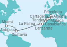 Reiseroute der Kreuzfahrt  A Transatlantic Journey from Miami to Moroccan Fantasies - Explora Journeys