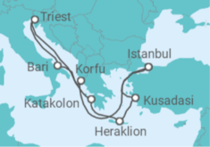 Reiseroute der Kreuzfahrt  Italien, Griechenland, Türkei Alles Inklusive - MSC Cruises