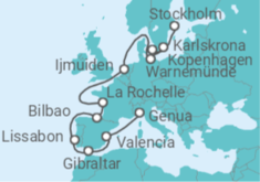 Reiseroute der Kreuzfahrt  Von Stockholm (Schweden) nach Genua  - MSC Cruises