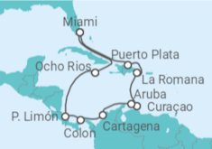 Reiseroute der Kreuzfahrt  Dominikanische Republik, Curaçao, Aruba, Kolumbien, Panama, Costa Rica, Jamaika - NCL Norwegian Cruise Line