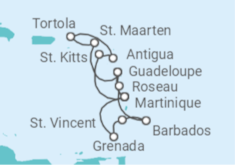 Reiseroute der Kreuzfahrt  15 Tage Ostkaribik mit Flug - MSC Cruises