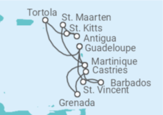 Reiseroute der Kreuzfahrt  15 Tage Ostkaribik mit Flug Alles Inklusive - MSC Cruises