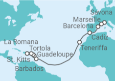Reiseroute der Kreuzfahrt  Frankreich, Spanien, Barbados, Guadeloupe, Britische Jungferninseln Alles Inklusive - Costa Kreuzfahrten