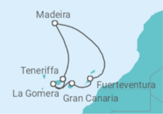 Reiseroute der Kreuzfahrt   7 Nächte - Kanaren mit Madeira - ab/bis Santa Cruz 
- Mein Schiff