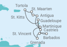 Reiseroute der Kreuzfahrt  Guadeloupe, St. Lucia, Barbados, Martinique, Britische Jungferninseln, Sint Maarten, Antigua Und ... - MSC Cruises