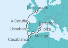 Reiseroute der Kreuzfahrt  From the UK to Spain and Morocco - Virgin Voyages