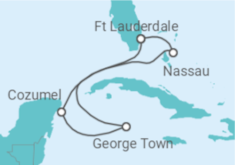 Reiseroute der Kreuzfahrt  Kaimaninseln, Mexiko, Bahamas - Celebrity Cruises
