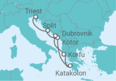 Reiseroute der Kreuzfahrt  Kroatien, Montenegro, Griechenland - Costa Kreuzfahrten