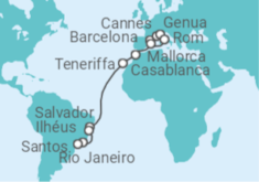Reiseroute der Kreuzfahrt  Von Barcelona nach Santos (Brasilien) - MSC Cruises