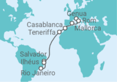 Reiseroute der Kreuzfahrt  Italien, Spanien, Marokko, Brasilien - MSC Cruises