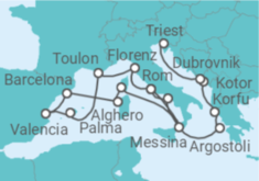 Reiseroute der Kreuzfahrt  Von Civitavecchia (Rom) nach Triest (Italien) - Cunard