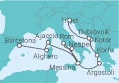 Reiseroute der Kreuzfahrt  Von Barcelona nach Triest (Italien) - Cunard