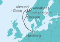 Reiseroute der Kreuzfahrt  Deutschland, Norwegen - Cunard