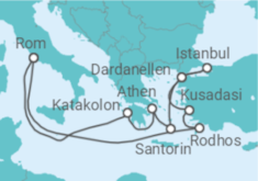 Reiseroute der Kreuzfahrt  Griechenland, Türkei - Cunard