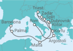 Reiseroute der Kreuzfahrt  Von Civitavecchia (Rom) nach Barcelona - Cunard