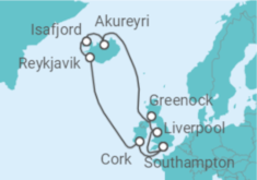 Reiseroute der Kreuzfahrt  Island, Vereinigtes Königreich - Cunard