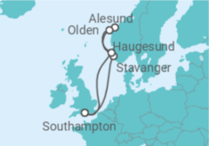 Reiseroute der Kreuzfahrt  Norwegen - Cunard