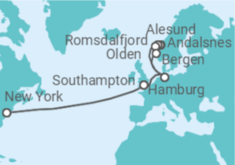 Reiseroute der Kreuzfahrt  Vereinigtes Königreich, Deutschland, Norwegen - Cunard