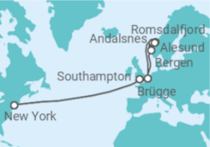 Reiseroute der Kreuzfahrt  Vereinigtes Königreich, Norwegen, Belgien - Cunard