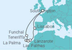 Reiseroute der Kreuzfahrt  Kanaren - Cunard