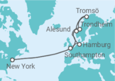 Reiseroute der Kreuzfahrt  Vereinigtes Königreich, Norwegen, Deutschland - Cunard