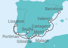 Reiseroute der Kreuzfahrt  Gibraltar, Portugal, Spanien - Silversea