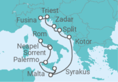 Reiseroute der Kreuzfahrt  Von Civitavecchia (Rom) nach Fusina (Italia) - Silversea