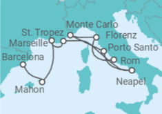 Reiseroute der Kreuzfahrt  Von Civitavecchia (Rom) nach Barcelona - Silversea