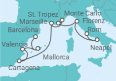 Reiseroute der Kreuzfahrt  Von Barcelona nach Civitavecchia (Rom) - Silversea