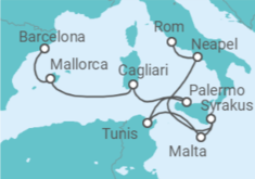Reiseroute der Kreuzfahrt  Von Civitavecchia (Rom) nach Barcelona - Silversea