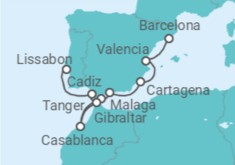 Reiseroute der Kreuzfahrt  Von Barcelona nach Lissabon (Portugal) - Silversea