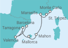 Reiseroute der Kreuzfahrt  Frankreich, Spanien - Silversea