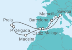 Reiseroute der Kreuzfahrt  Portugal, Spanien, Frankreich, Italien Alles Inklusive - Costa Kreuzfahrten