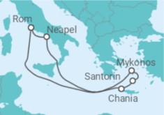 Reiseroute der Kreuzfahrt  Italien, Griechenland - Disney Cruise Line