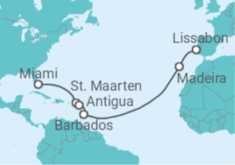 Reiseroute der Kreuzfahrt  Sint Maarten, Antigua Und Barbuda, Barbados, Portugal Alles Inklusive - MSC Cruises